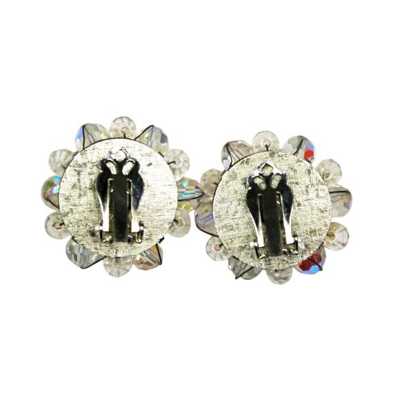 Vintage Aurora Borealis Clip-On Earrings 1.25" Crystal Cluster Mid-Century Style - Picture 4 of 5